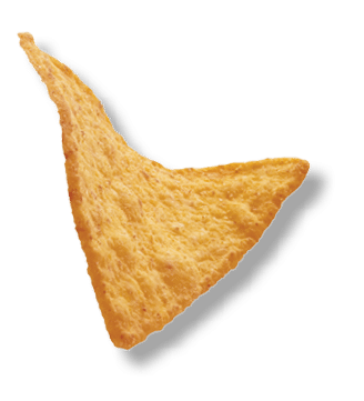 Corn chips of triangular shape levitate on a white background.