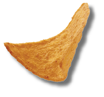 Corn chips of triangular shape levitate on a white background.