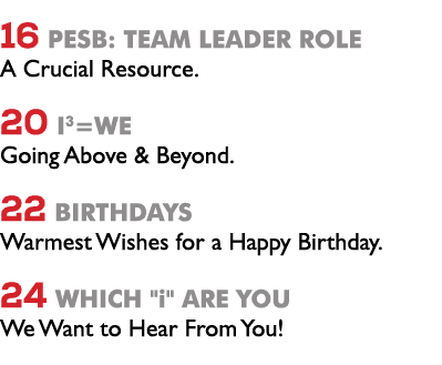 16 PESB: Team Leader Role A Crucial Resource. 20 I3=We Going Above & Beyond. 22 birthdays Warmest Wishes for a Happy ...