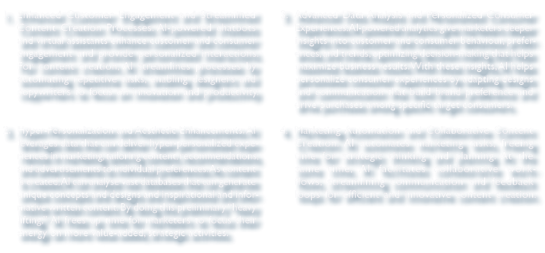 1. Enhanced Customer Engagement and Streamlined Content Creation Processes: AI powered chatbots and virtual assistant...