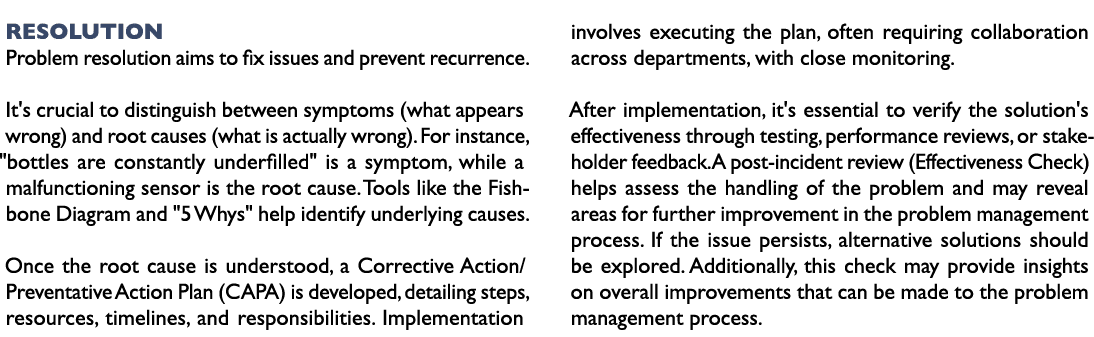 Resolution Problem resolution aims to fix issues and prevent recurrence. It's crucial to distinguish between symptoms...