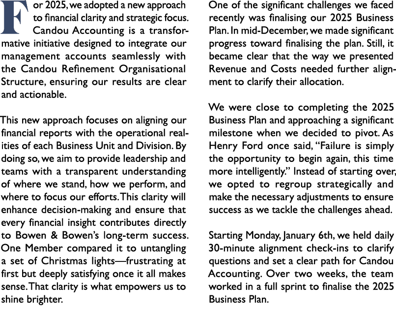 For 2025, we adopted a new approach to financial clarity and strategic focus. Candou Accounting is a transformative i...