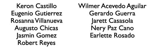 Keron Castillo Eugenio Gutierrez Rosanna Villanueva Augusto Chicas Jasmin Gomez Robert Reyes Wilmer Acevedo Aguilar G...