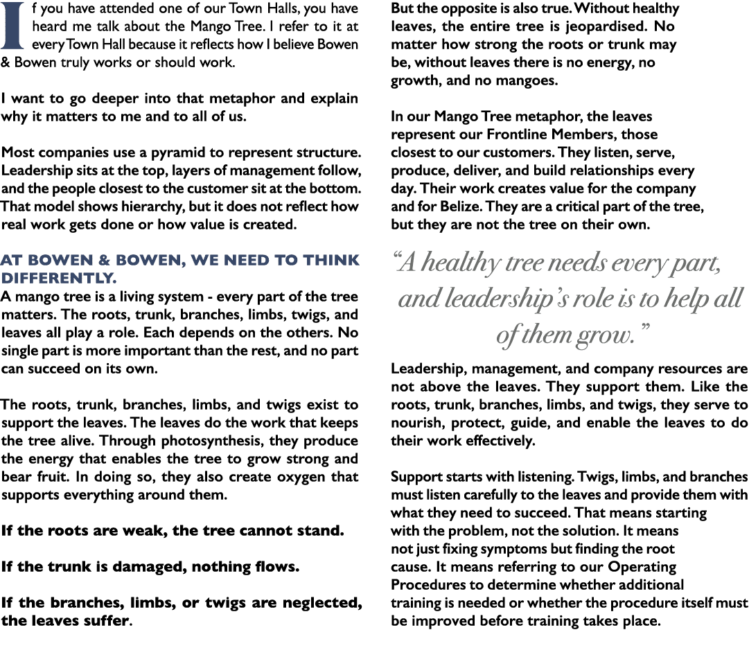 If you have attended one of our Town Halls, you have heard me talk about the Mango Tree. I refer to it at every Town ...