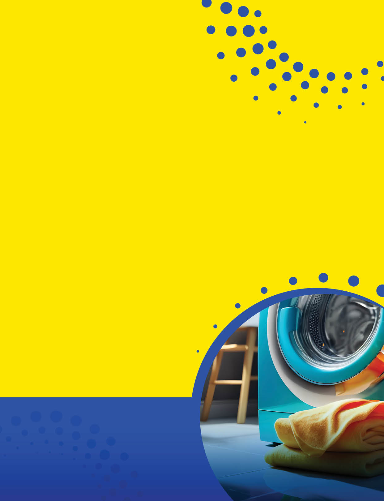 A yellow and blue circle with a washing machine in it. Description generated by AI