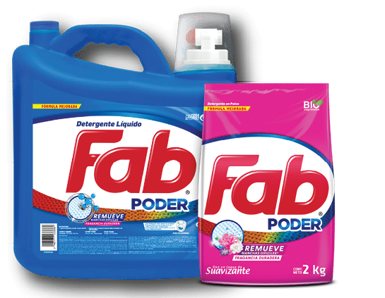 A bottle of FAB Faboder and a bag of FAB Faboder. Description generated by AI