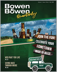 A magazine cover with a green truck and a sign that says “Join the fun! Celebrate your homemade of Belize." Description generated by AI